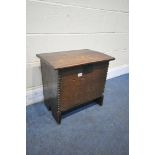 A GEORGIAN OAK SIX PLANK BOARDED CHEST, with a tin insert, width 53cm x depth 36cm x height 48cm (