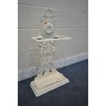 A PAINTED CAST IRON STICK STAND, with a loose tray insert (condition report: paint flaking in