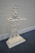 A PAINTED CAST IRON STICK STAND, with a loose tray insert (condition report: paint flaking in