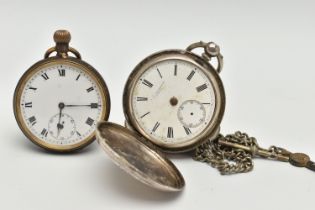 TWO POCKET WATCHES, the first an AF silver full hunter pocket watch, key wound, white dial signed '