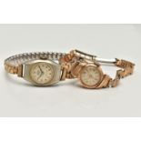 TWO LADYS WRISTWATCHES, the first a manual wind 'Hermes' round discoloured dial, alternating