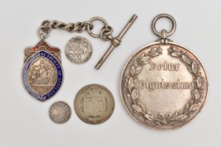 MEDALLION, FOB MEDAL AND COINS, to include a large white metal medallion 'Detur Dignissimo' reads '