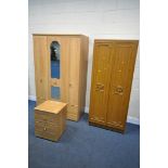 A MODERN BEECH TRIPLE DOOR WARDROBE, with two drawers, width 114cm x depth 54cm x height 190cm, a