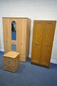 A MODERN BEECH TRIPLE DOOR WARDROBE, with two drawers, width 114cm x depth 54cm x height 190cm, a