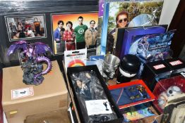 A BOX AND LOOSE TV, MUSIC AND ADVERTISING RELATED ITEMS, to include a Royal Selangor Lord of the