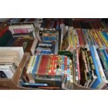 SEVEN BOXES OF BOOKS, COMICS AND MAGAZINES, to include approximately one hundred and fifty books,