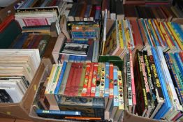 SEVEN BOXES OF BOOKS, COMICS AND MAGAZINES, to include approximately one hundred and fifty books,