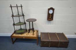A SELECTION OF OCCASIONAL FURNITURE, to include a tile top coffee table, modern wall clock, corner