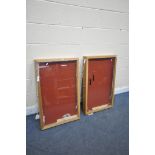 TWO OAK FRAMED TABLETOP JEWELLERY DISPLAY CABINETS, with later LED lights, width 93cm x depth 59cm x