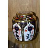 A ROYAL CROWN DERBY 'OLD IMARI 1128 SOLID GOLD BAND' GINGER JAR, height 11cm, red printed backstamps