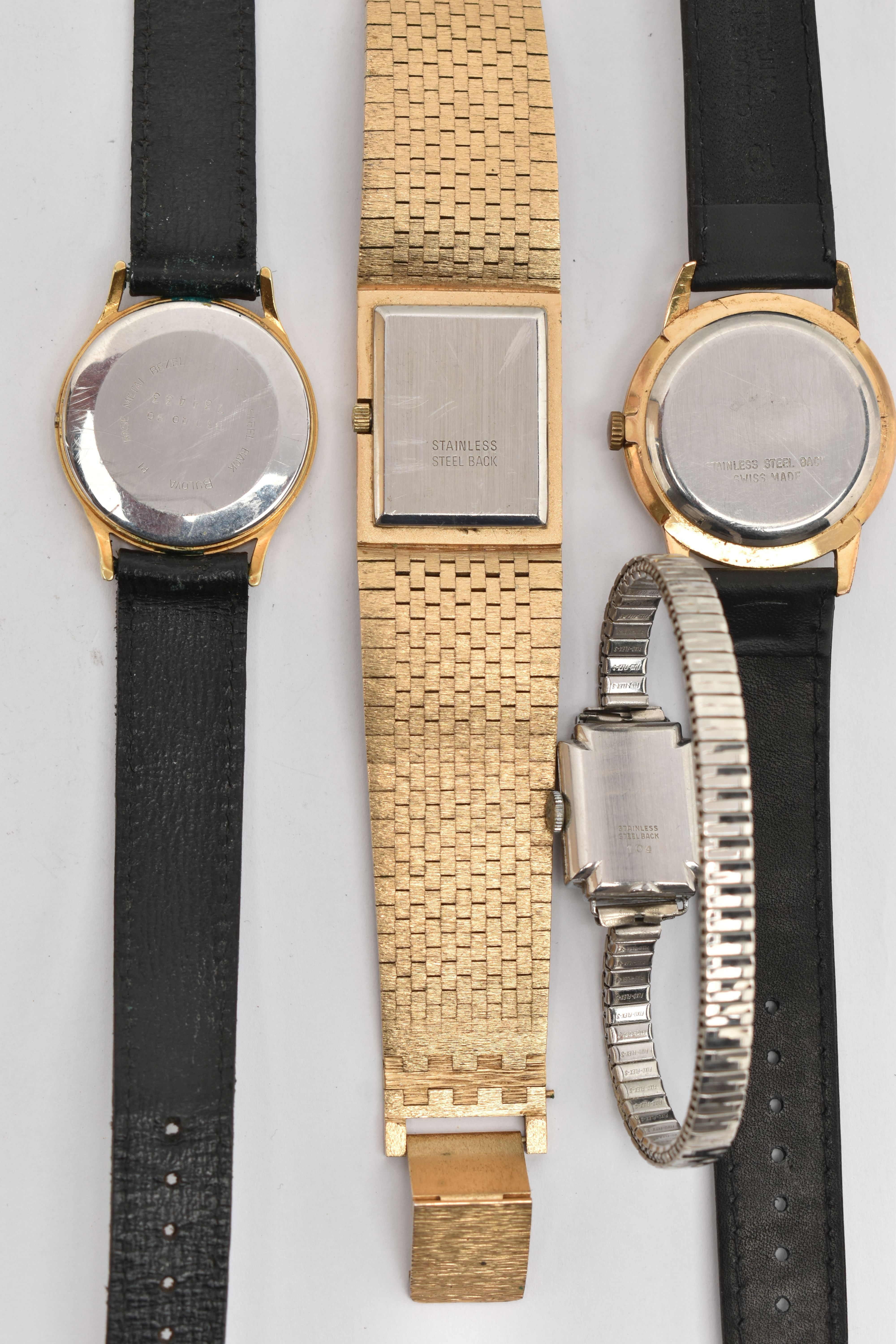 FOUR WRISTWATCHES, to include a manual wind 'Montine' watch, round silver dial, baton markers, black - Image 5 of 5