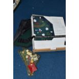 A BOXED REVERSIBLE TABLETOP POKER/BLACKJACK TABLE, together with chip, dice and playing cards (1 +