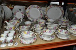 A SHELLY 2321 FLORAL PATTERN DINNER SET, comprising two covered tureens, gravy jug and stand,