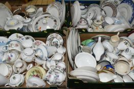FOUR BOXES OF WEDGWOOD, ROYAL GRAFTON AND ROYAL DOULTON CERAMICS, ETC, mostly part sets and