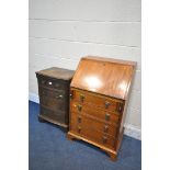 A SMALL OAK CHEST OF FOUR DRAWERS, on bracket feet, width 47cm x depth 36cm x height 72cm, and a