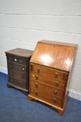 A SMALL OAK CHEST OF FOUR DRAWERS, on bracket feet, width 47cm x depth 36cm x height 72cm, and a