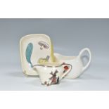 THREE PIECES OF MIDWINTER POTTERY, comprising a Jessie Tait 'Toadstools' pattern cream jug on the