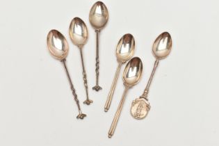SIX ASSORTED SILVER TEA SPOONS, six golfing interest hallmarked spoons, approximate gross weight