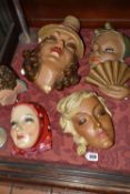 FIVE CHALKWARE FEMALE WALL PLAQUES, comprising a 1930's style Italian plaque signed G.Leonardi 287