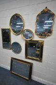 AN ATTWELL GILT WOOD FRAMED BEVELLED EDGE WALL MIRROR, a gilt and ebonised wall mirror, a