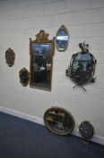 A SELECTION OF GILT FRAMED WALL MIRRORS, of various styles and materials, to include a gilt
