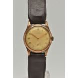 A GENTS 9CT GOLD 'CYMA' WRISTWATCH, manual wind, round silver dial signed 'Cyma', Arabic numerals,