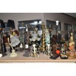 A GROUP OF TABLE LAMPS, twenty vintage and modern table lamps, including a ceramic lamp base with