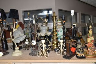 A GROUP OF TABLE LAMPS, twenty vintage and modern table lamps, including a ceramic lamp base with