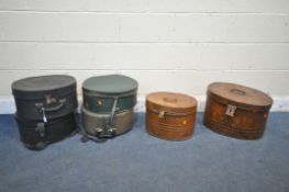 TWO SIZED TIN TOP HAT BOXES, along with four various other hat boxes (condition report: all