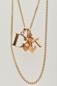 A 9CT GOLD PENDANT NECKLACE, flat curb link chain with spring clasp, hallmarked 9ct Birmingham,
