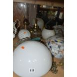 A COLLECTION OF LIGHT SHADES, LAMPS AND LIGHT FITTINGS, seventeen largely vintage pieces to