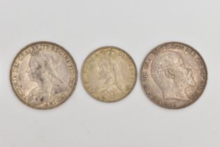 THREE COINS, to include a Victorian crown, dated 1897, an Edwardian Crown, dated 1902, and a