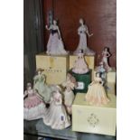 A GROUP OF TEN MATTE GLAZED COALPORT LADIES, comprising a boxed Age Of Elegance 'Matinée