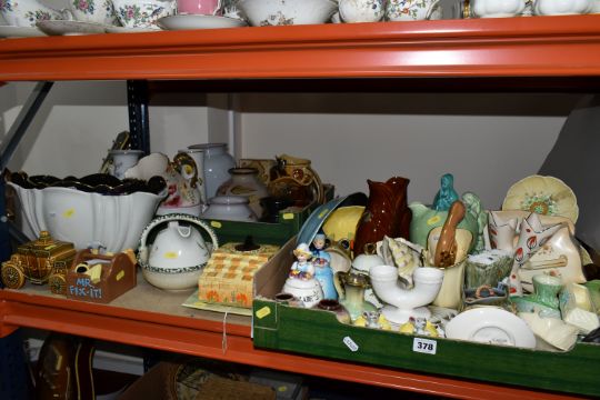 THREE BOXES OF MID-CENTURY CERAMICS, to include a Szeiler money box in the form of a carriage, a Mr. - Image 1 of 5