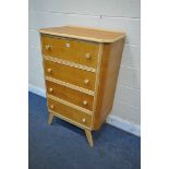 A TALL EARLY TO MID 20TH CENTURY LIGHT OAK CHEST OF FOUR DRAWERS, width 72cm x depth 48cm x height