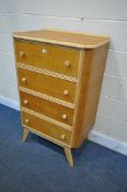 A TALL EARLY TO MID 20TH CENTURY LIGHT OAK CHEST OF FOUR DRAWERS, width 72cm x depth 48cm x height