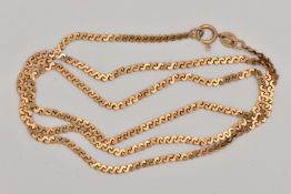 A 9CT GOLD CHAIN, flat S link chain, fitted with a spring clasp, hallmarked 9ct London import,