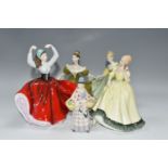 FIVE ROYAL DOULTON FIGURINES, comprising Fair Lady HN2193, Lynne HN2329, Miniature Street Vendors: