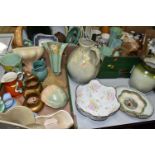 THREE BOXES AND LOOSE CERAMICS ETC, to include art deco wall pockets and vases, assorted bowls,