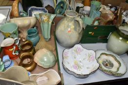 THREE BOXES AND LOOSE CERAMICS ETC, to include art deco wall pockets and vases, assorted bowls,
