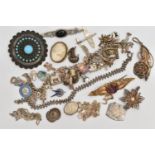 A BAG OF ASSORTED SILVER AND WHITE METAL JEWELLERY, to include a small gold plated cross pendant,