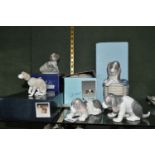 FIVE LLADRO FIGURES OF DOGS, of which four are boxed, comprising boxed Sleepy Beagle Puppy model