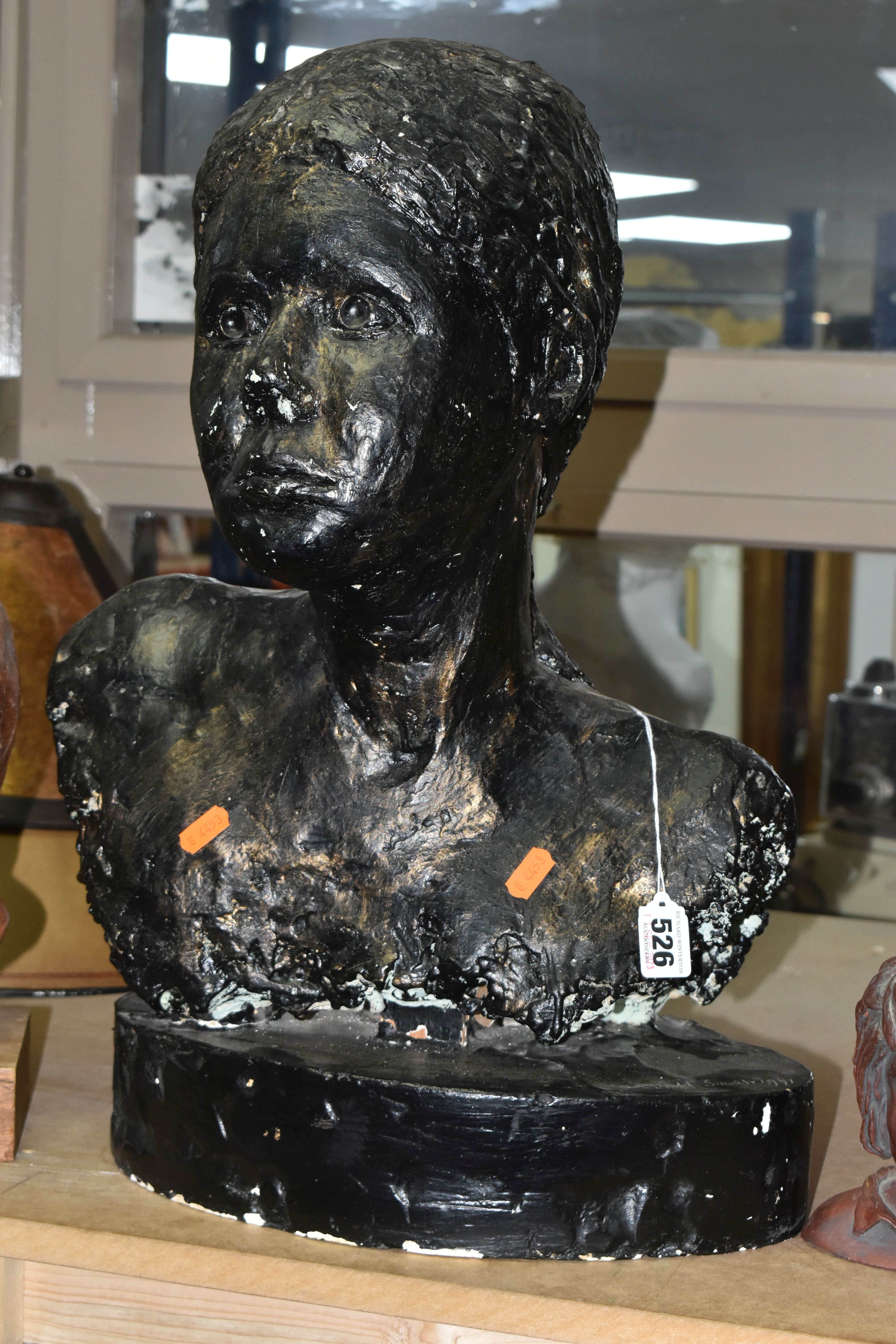 A GROUP OF BUSTS AND CERAMICS, comprising a painted plater bust of a girl, height 53cm, a painted - Image 5 of 9