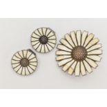 AN 'ANTON MICHELSEN' ENAMEL DAISY BROOCH AND MATCHING EARRINGS, daisy brooch with white guilloche