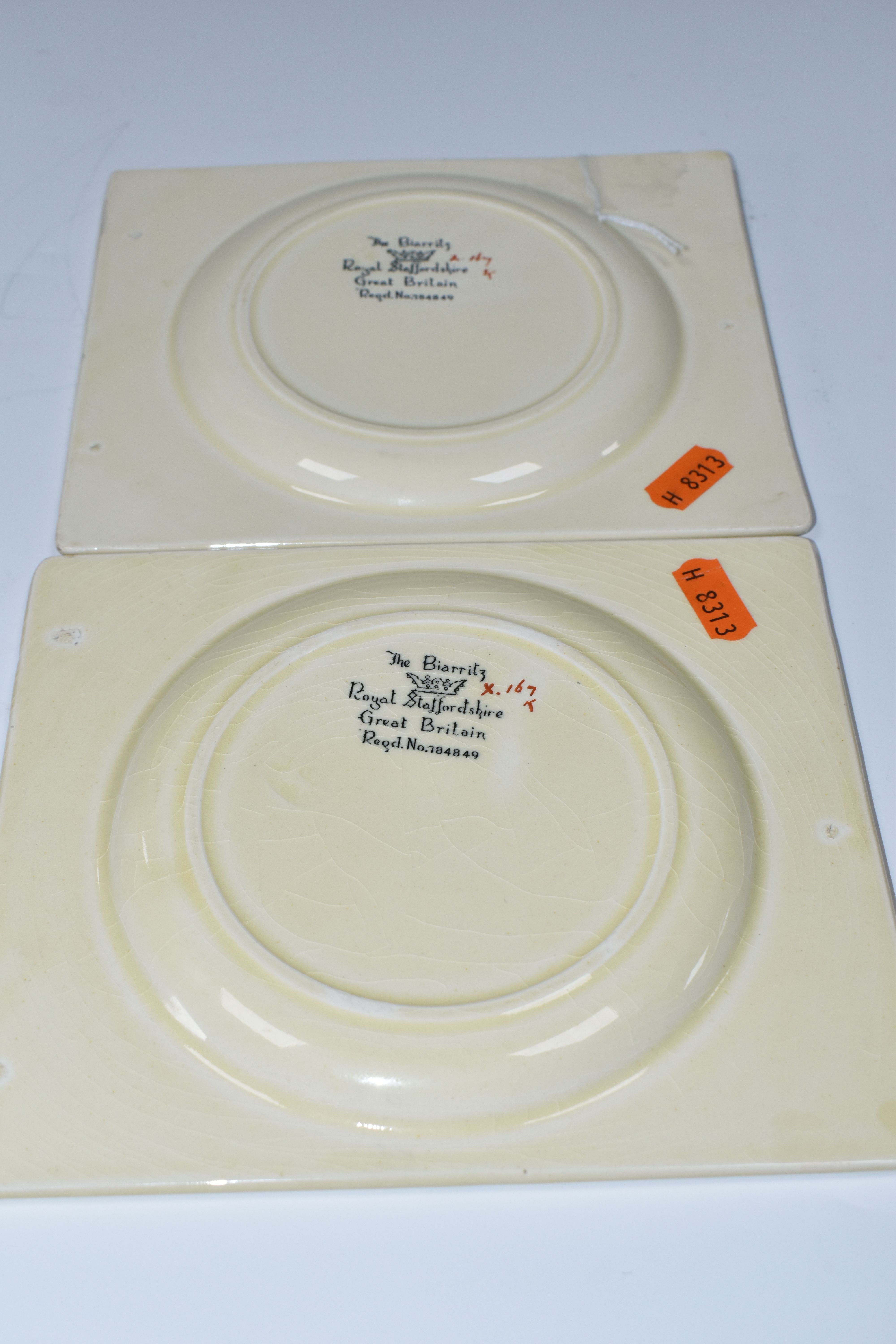 TWO CLARICE CLIFF FOR ROYAL STAFFORDSHIRE 'BIARRITZ' PLATES, of rectangular form with inset - Image 2 of 2