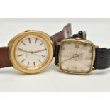TWO GOLD PLATED VINTAGE WRISTWATCHES, the first a Pierce cushion shaped automatic wristwatch,