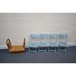 A VINTAGE H. HUNT & SON LIMITED POMMEL HORSE / GYM BUCK, along with four blue child's slatted chairs