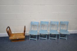 A VINTAGE H. HUNT & SON LIMITED POMMEL HORSE / GYM BUCK, along with four blue child's slatted chairs