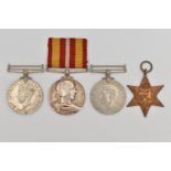 FOUR MEDALS, to include an unassigned WWII 1939-1945 medal missing ribbon, a 'The Defence Medal