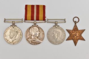 FOUR MEDALS, to include an unassigned WWII 1939-1945 medal missing ribbon, a 'The Defence Medal